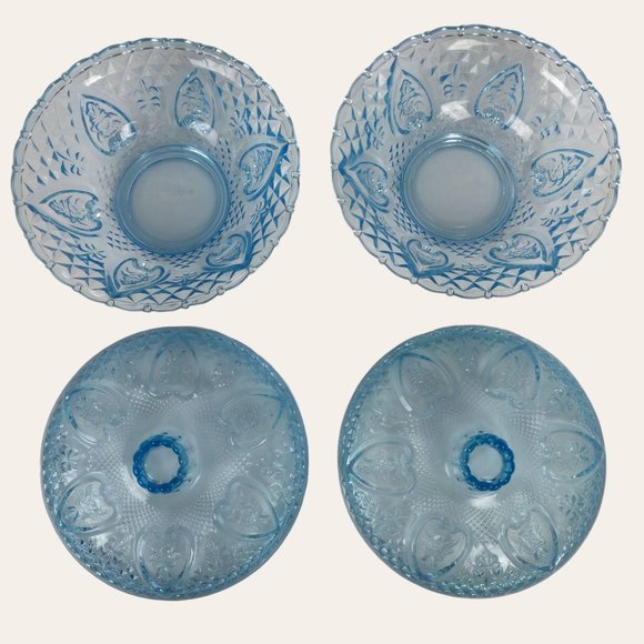 Vintage 1970s PAIR Light Blue Trinket Dish Powder Bowl Nut Candy Lidded Hearts - Picture 5 of 15